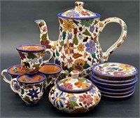 (12) Glazed Pottery Coffee Set from Paraguay: