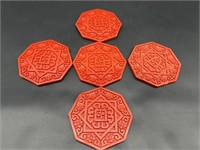 (5) Cinnabar-Style Chinese Octagram Star Coasters