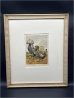 Antique Framed Print- Silver Polish Chickens
