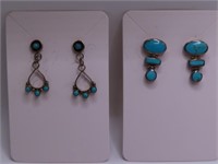 (2) Sterling & Turquoise Nice Earrings 1"ish
