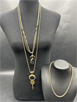 (3) Vintage Necklaces: 1 is Brass, 1 is  Anastasia