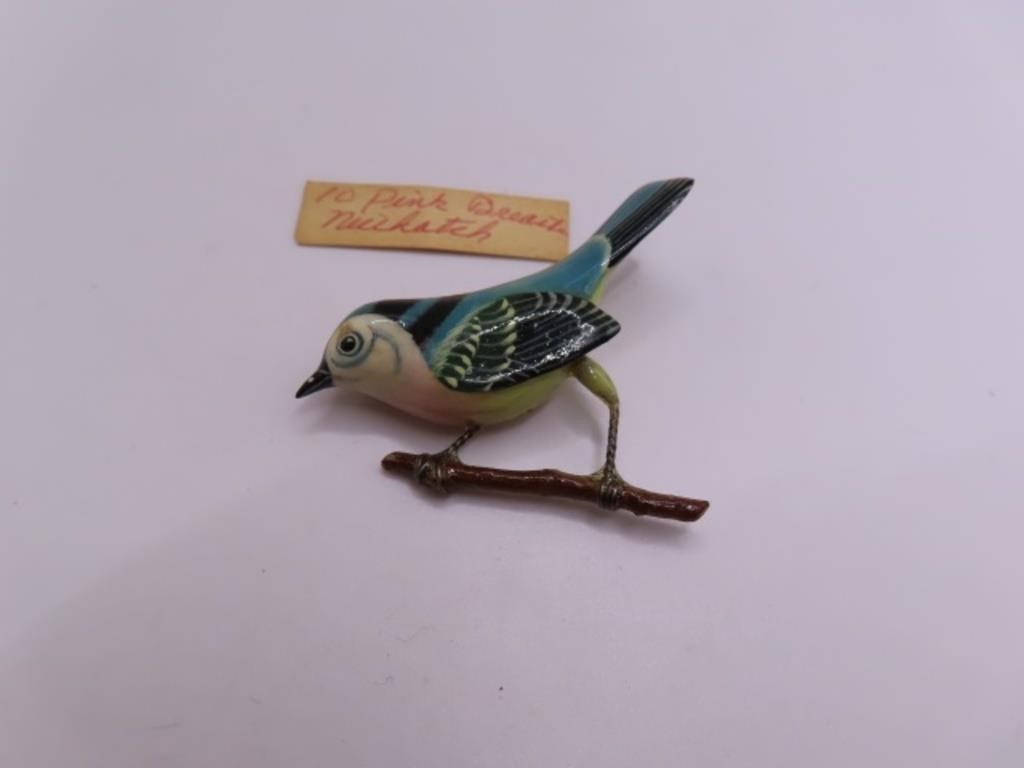 antique Wood Carved 2.5" BIRD Painted Pin jewelry