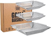 3 Pack Grill Baskets for Outdoor Grill, Heavy