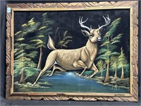 Pedro Montop(?) Signed Deer Painting On Velvet.