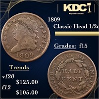 1809 Classic Head half cent 1/2c Grades f+