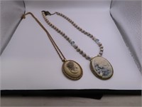 (2) Cameo Themed Necklaces 24"ish classics