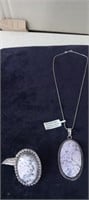 DENDRITE OPAL RING (7) & NECKLACE GERMAN SILVER
