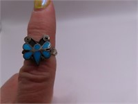 early Pawn Sterling sz5 BUTTERFLY Turq RIng 4g