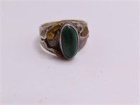 Pawn Sterling GreenStone Signed sz5.5 Ring 4g