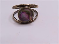 Sterling sz6.5 Ring MotherPearl Round 1/2" Front