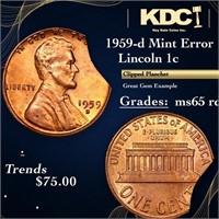 1959-d Lincoln Cent Mint Error 1c Grades GEM Unc R