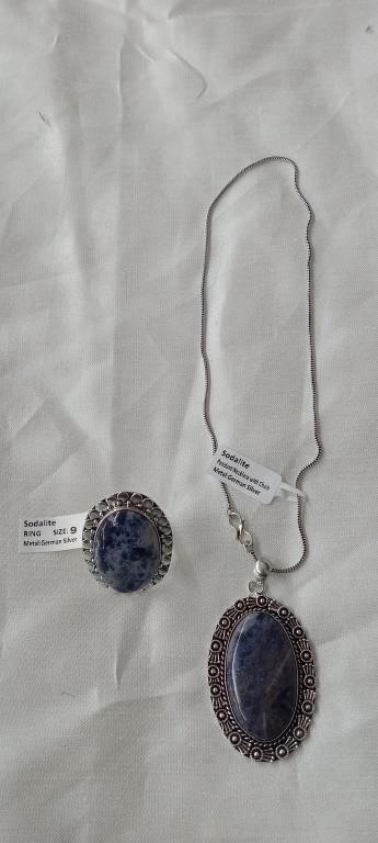 SODALITE RING (9) & NECKLACE GERMAN SILVER