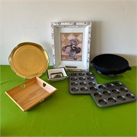 Wood Heart Tray, Pickard Gold Tray, Muffin Pans ++