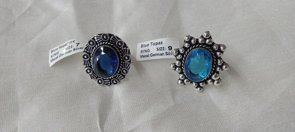 BLUE SAPPHIRE (7) & BLUE TOPAZ (9) RINGS