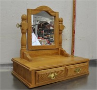 Oak dressing table mirror with drawers, pics