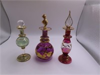 (3) Handpainted Blown Glass Perfume 4"ish Bottles