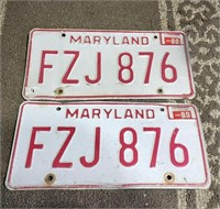 Set of 2 Vintage Maryland License Plates