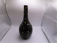ITALY Signed/#d PolkaDot Black Pottery 8" Vase