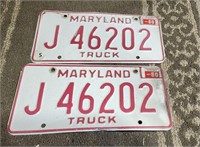 Set of 2 vintage Maryland truck tags