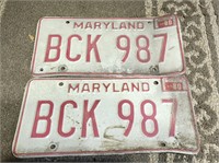 Set of 2 Vintage Maryland Liscense Plates Tags