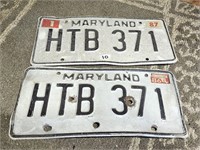 2 vintage liscense plates Maryland 1986 tags