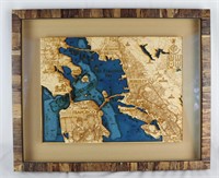 Framed Wood Carving of California Bay Area