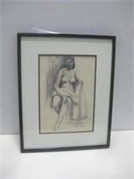 16"x 19" Framed Signed Joan Hill Original Nude Art