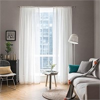 MIULEE 2 Panels Solid Color White Sheer Curtains