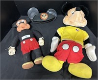 Vintage Mickie Mouse Dolls & Mickie Disney Hat.