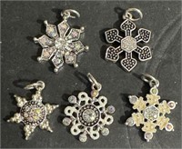 Five Vintage Snowflake Pendants