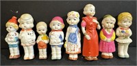 8 Vtg. Japanese Bisque Doll Characters