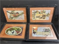 Four Framed Vintage Postcards