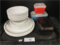 Corning Corelle Green Flower Plates/Bowls, Pyrex