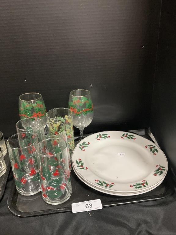 Christmas Holly Berry Plates & Glasses.