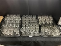 Large Amount Of Silver Tone Rim Glassware.