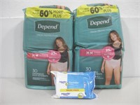 NIP Two Depend Underwear & Flushable Wipes