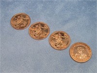 Four .999 Fine Copper Liberty & Skeleton Coins