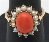 10k Gold, Pearl & Coral Ring