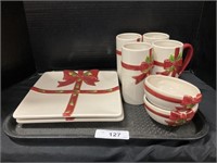 8pc Holly Jolly Christmas Mugs, Plates, Bowls.