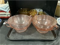 Cute Pink, Amber Depression Glass Bowls.
