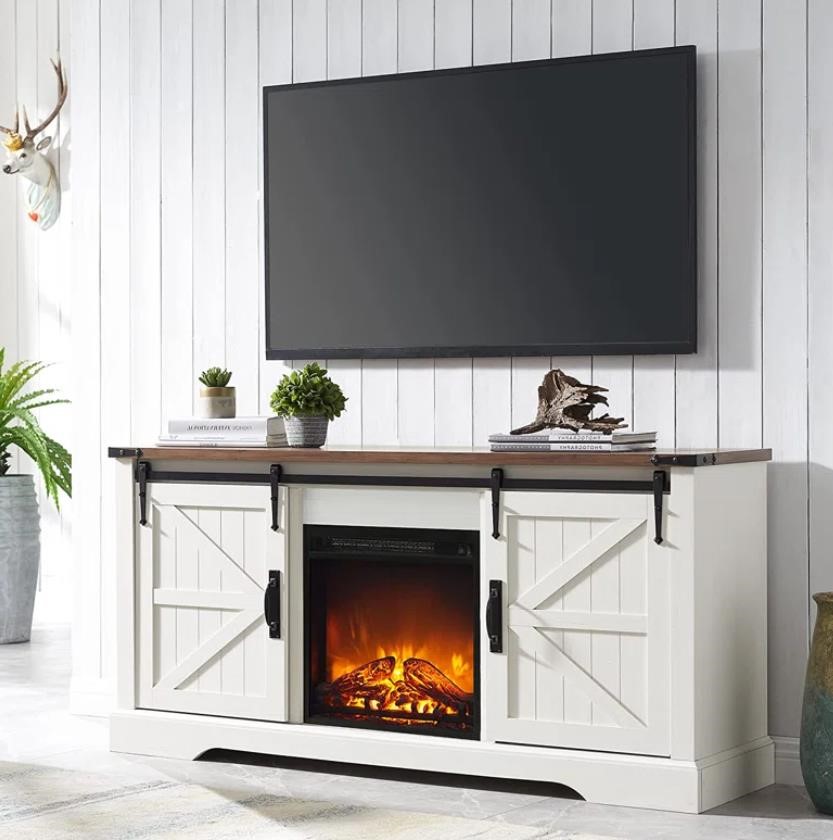 Farmhouse 65" TV Stand w/ Electric Fireplace