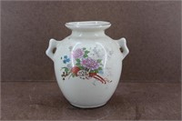 Vtg Two Handle Floral White Asian Porcelain Vase