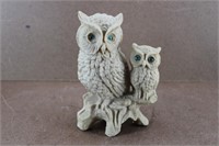 Vtg Mexico Sand Stone Owls On Branch Figure