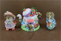 K's Collection Bunny Figurines w/ Bunny Teapot