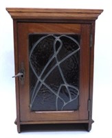 Art Nouveau Oak Leaded Glass Hanging Cabinet.