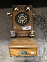 Wooden & Brass Wall Telephone.