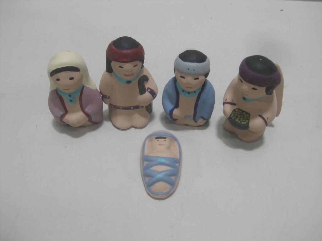Five Signed Pottery Figures Tallest 3.5"