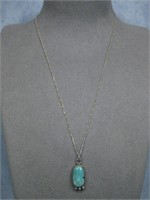 Sterling Silver Chain W/Turquoise Pendant Hallmark