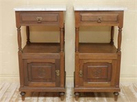Marble Top Oak Side Cabinets.