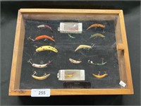 Wooden Display Case W/ Old Fishing Lures.